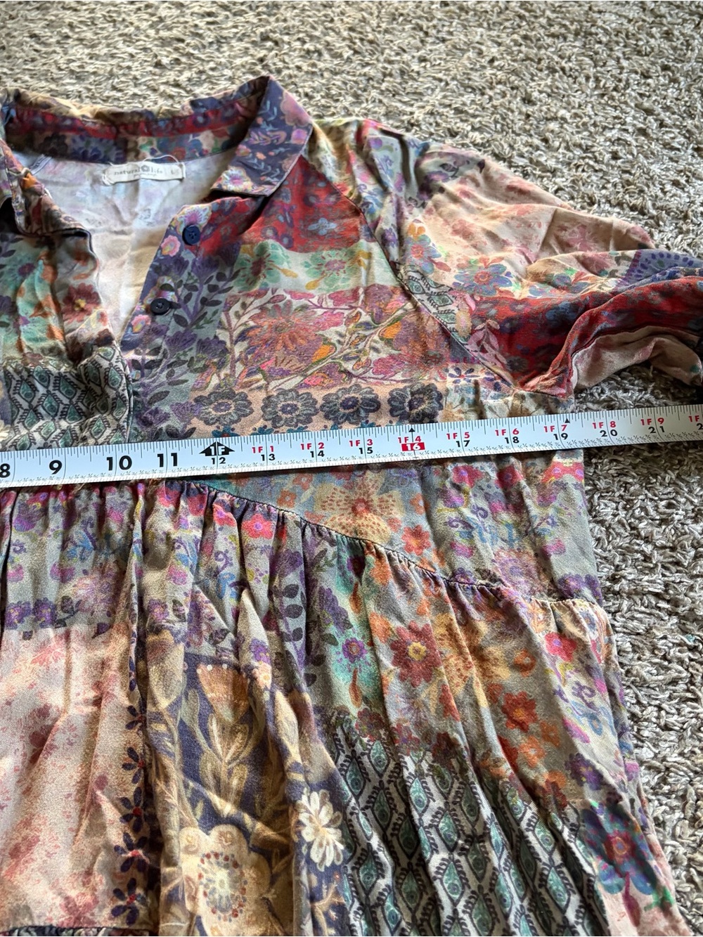 Natural Life Rebecca Midi Dress Patchwork L Floral Rayon Tiered Boho Cottagecore - Picture 3 of 8